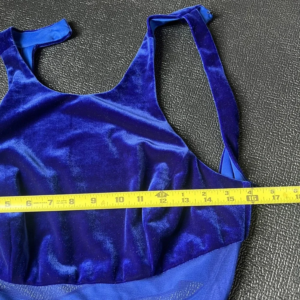 VTG Morgan & Co Royal Blue Velvet Mesh Maxi Dress S Prom Old Hollywood Open Back - Picture 8 of 11